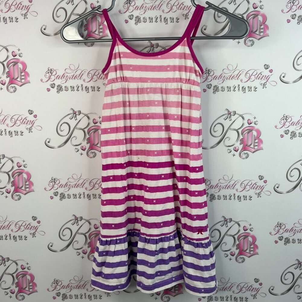 Hurley dress ruffle tiered stripes Pink and Purple Striped Kids Dress